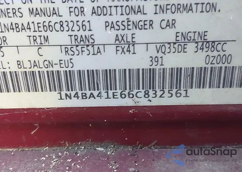 2006 Nissan Maxima 3.5 Sl from USA, damaged, VIN 1N4BA41E66C832561